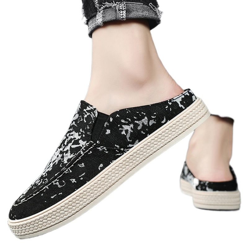 Polupapuče 2024 Nove muške platnene cipele Ljetne prozračne moderne univerzalne navlake za ravne cipele od platna