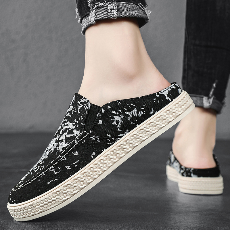 Polupapuče 2024 Nove muške platnene cipele Ljetne prozračne moderne univerzalne navlake za ravne cipele od platna