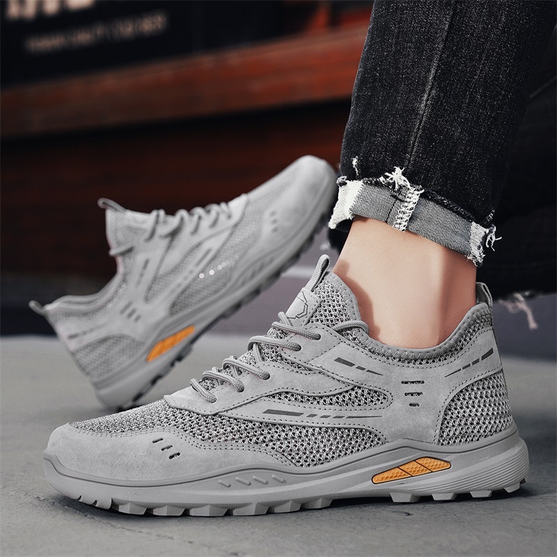 Férfi cipők 2025 tavaszi új hálós, lélegző, sportcipő, valódi bőr, könnyű, csúszásmentes, alkalmi cipők, plus size 4647