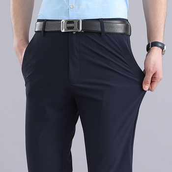 Καλοκαιρινά λεπτά casual παντελόνια, μεταξωτά παντελόνια Ice, ανδρικά ελαστικά casual παντελόνια, χαλαρά, ψηλόμεσα παντελόνια υψηλής ποιότητας