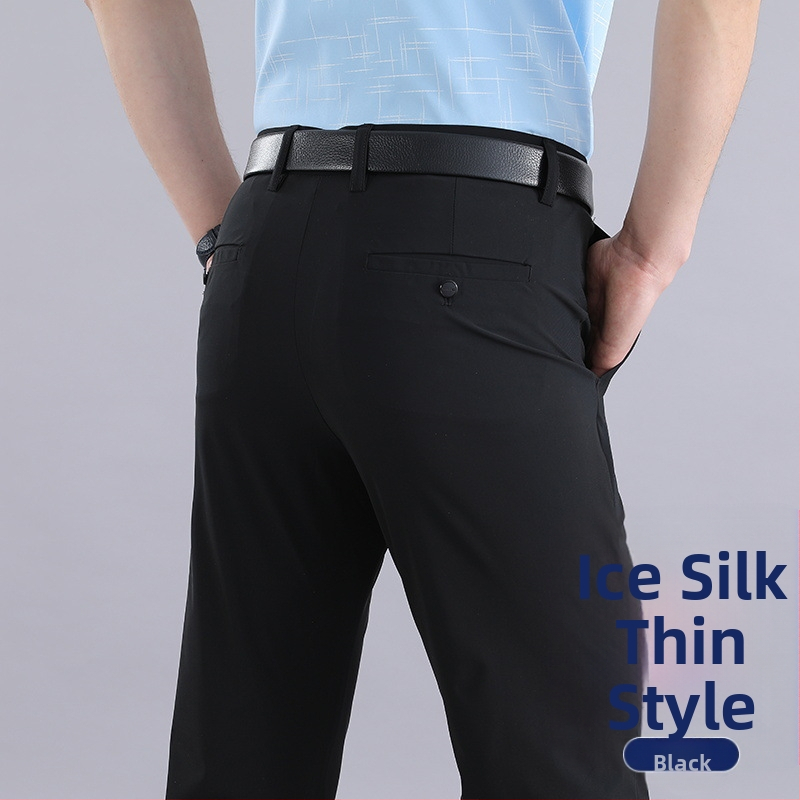 Nyári vékony lezser nadrág középkorúaknak és időseknek, jégselyem nadrág, férfi rugalmas lezser nadrág, laza, magas derekú, kiváló minőségű nadrág