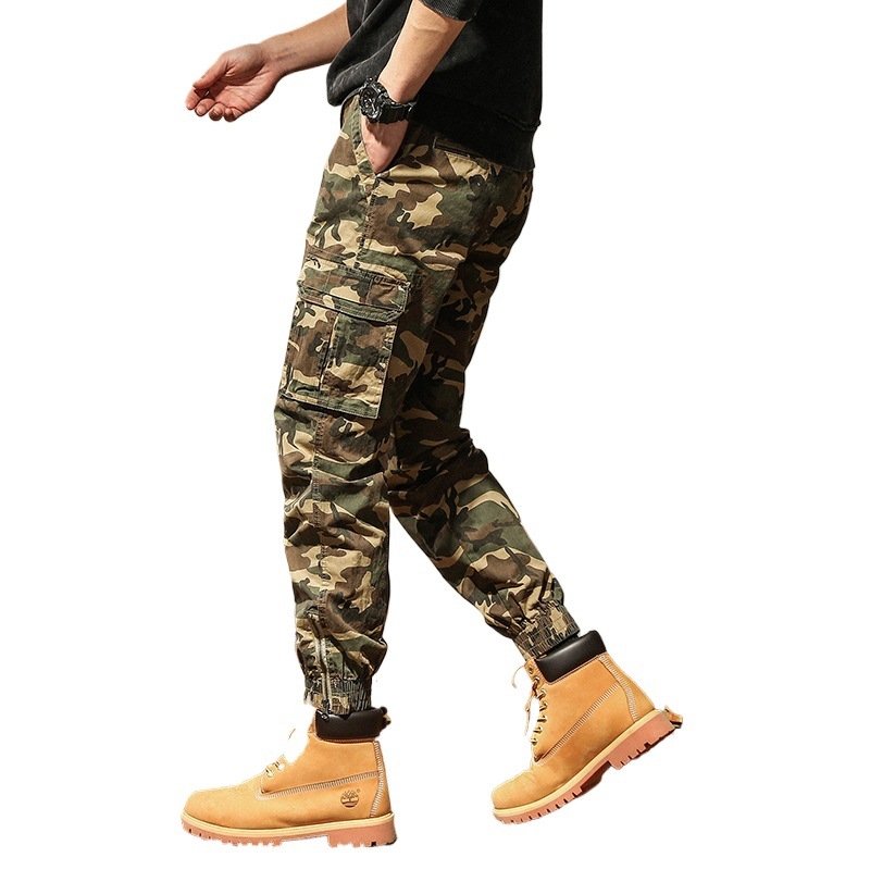 Kevad- ja sügispehmendusega kamuflaažmustriga vabaajapüksid, meeste jala tõmblukuga püksid, meeste mitme kotiga püksid, spordipüksid, puuvillased venivad püksid.