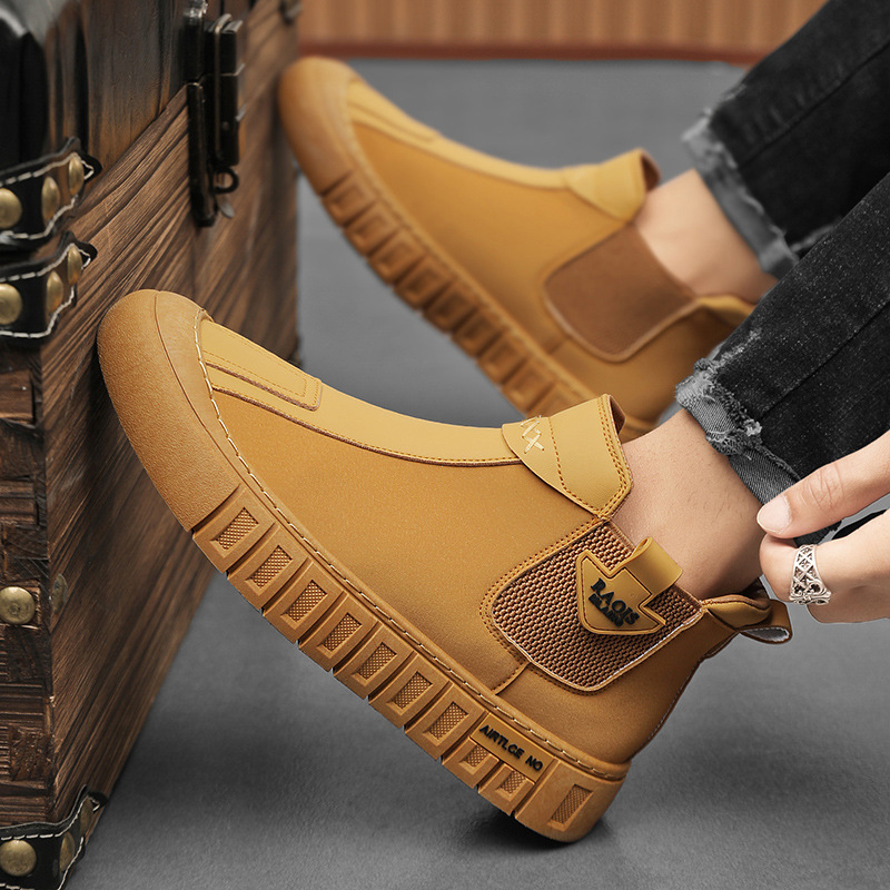 Διασυνοριακή Ζωντανή Μετάδοση Φθινόπωρο και Χειμώνας Mid-help Δερμάτινες Μπότες Martin Ρετρό Μπότες Μοτοσικλέτας Εργαλειοθήκη Βρετανικά Κολάν Ανδρικά Xu Heng 5 Εποχές