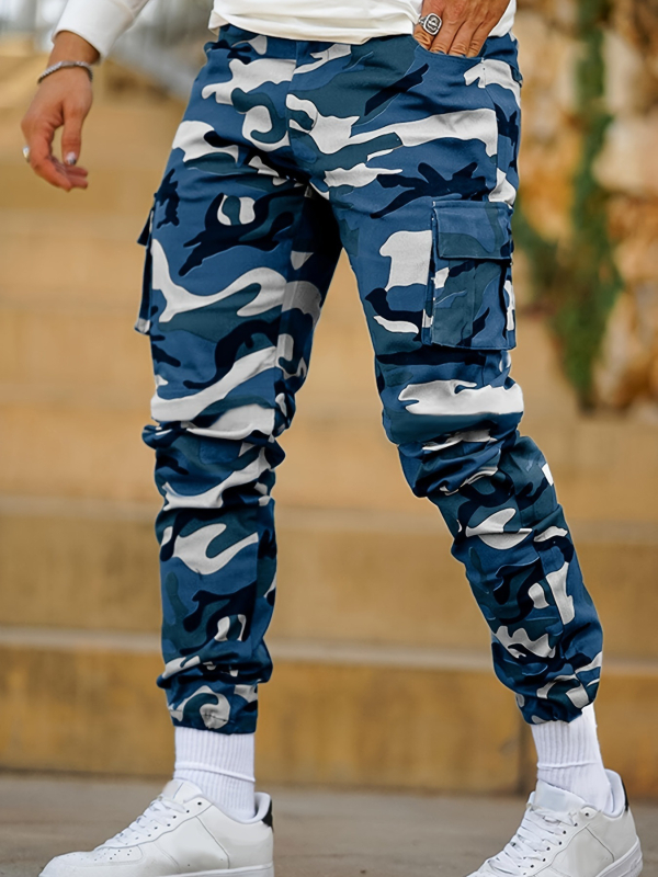 Salopetă bărbătească cu vârf camuflaj și buzunare multiple, sport, pantaloni casual, explozii de primăvară și toamnă, pantaloni largi pentru bărbați-H343