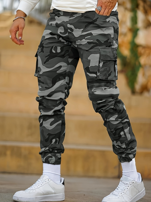 Salopetă bărbătească cu vârf camuflaj și buzunare multiple, sport, pantaloni casual, explozii de primăvară și toamnă, pantaloni largi pentru bărbați-H343