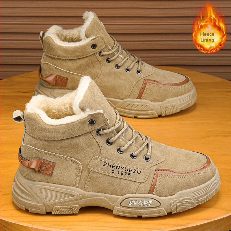 Pantofi de iarnă pentru bărbați, căptușiți cu fleece, cald, cu vârf înalt, din bumbac, stil coreean, cizme de zăpadă casual, antiderapante, rezistente la uzură, Martins, pantofi pentru bărbați, mărime plus