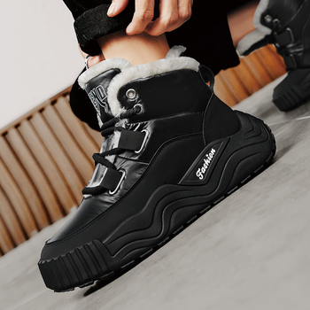 Ανδρικά χιονοπέδιλα 2024, χειμωνιάτικα, νέα, φλις επένδυση, ζεστά, ανθεκτικά στο κρύο, χοντρά, αντιολισθητικά βαμβακερά παπούτσια, κοντά μποτάκια