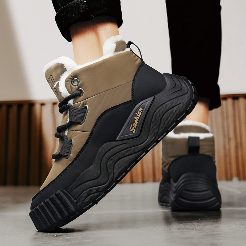 Cizme de zăpadă pentru bărbați 2024 iarna nouă, căptușite cu fleece, îngroșate, rezistente la frig, calde, cu talpă groasă, antiderapante, pantofi din bumbac, pantofi pentru bărbați, cizme scurte