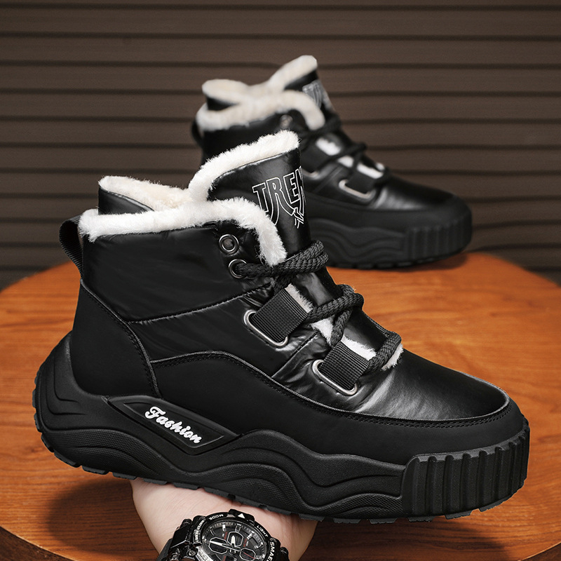 Cizme de zăpadă pentru bărbați 2024 iarna nouă, căptușite cu fleece, îngroșate, rezistente la frig, calde, cu talpă groasă, antiderapante, pantofi din bumbac, pantofi pentru bărbați, cizme scurte