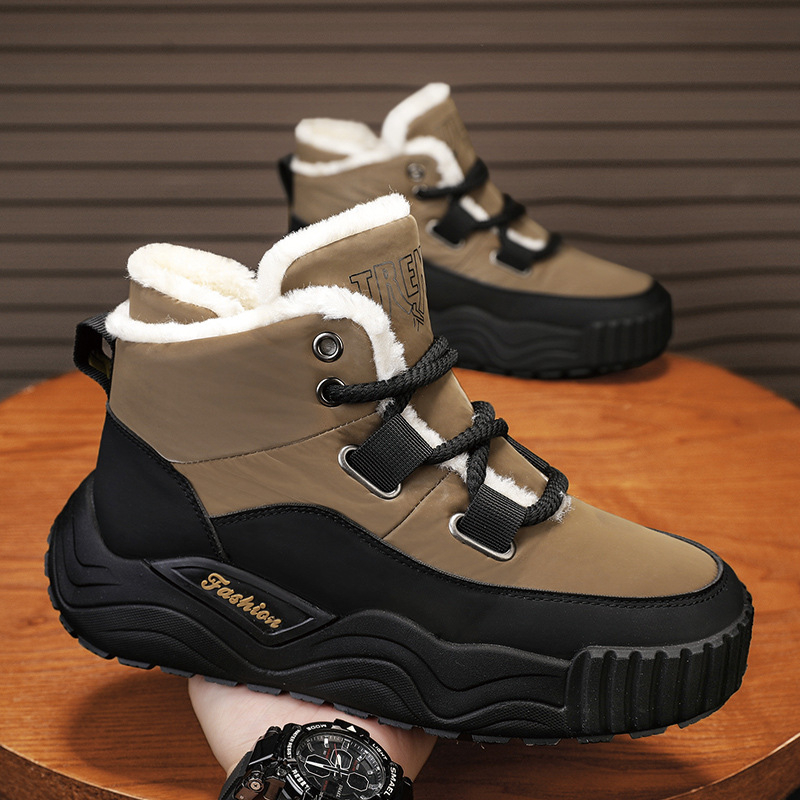 Cizme de zăpadă pentru bărbați 2024 iarna nouă, căptușite cu fleece, îngroșate, rezistente la frig, calde, cu talpă groasă, antiderapante, pantofi din bumbac, pantofi pentru bărbați, cizme scurte