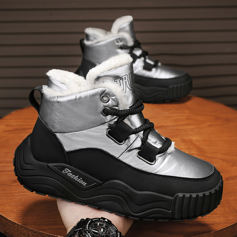Cizme de zăpadă pentru bărbați 2024 iarna nouă, căptușite cu fleece, îngroșate, rezistente la frig, calde, cu talpă groasă, antiderapante, pantofi din bumbac, pantofi pentru bărbați, cizme scurte