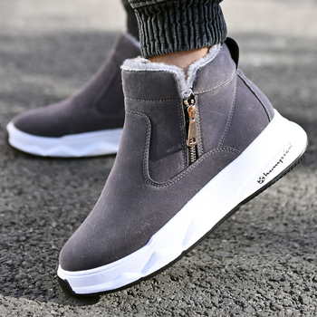 Χειμερινές ζεστές μπότες χιονιού με επένδυση φλις για το χειμώνα 2025, ψηλές ανδρικές μπότες, μπότες από βαμβάκι με φερμουάρ, βαμβακερά παπούτσια, ανδρικά παπούτσια, μοντέρνα παπούτσια σε κορεατικό στιλ