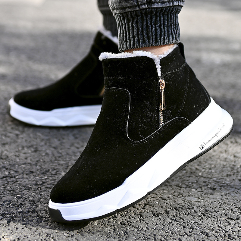 Cizme de zăpadă îngroșate cu căptușeală din fleece calde de iarnă 2025, cizme înalte pentru bărbați, cizme cu fermoar din bumbac, pantofi din bumbac, pantofi pentru bărbați, stil coreean, pantofi la modă