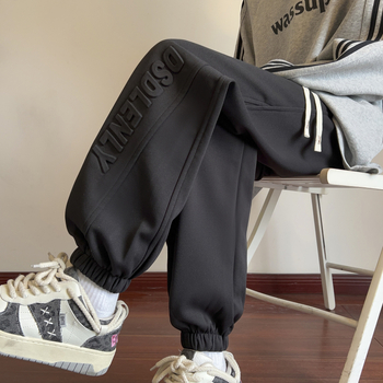 Nove proljetne muške ležerne hlače u hongkonškom stilu, mladenačke, jednobojne, jednostavne, s utisnutim slovima, labave sportske hlače s vezanjem po gležnjevima