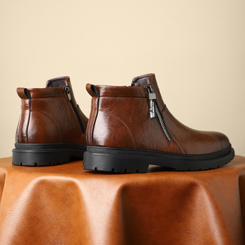 Αναπνέουσες δερμάτινες μπότες Martin All-match, μπότες βρετανικού στιλ με μεσαίου μήκους, μπότες Martin με στρογγυλή μύτη και φερμουάρ στο πλάι, ανδρικές δερμάτινες μπότες Business