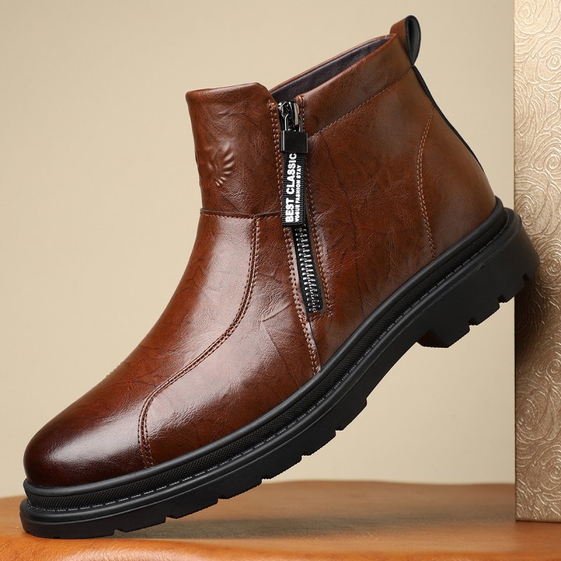 Prozračne kožne martin čizme za sve stilove, čizme u britanskom stilu s okruglim vrhom i patentnim zatvaračem sa strane, poslovne muške kožne čizme