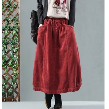 Fustă nouă din catifea reiată, primăvara 2024, pentru femei, lejeră, la modă, din catifea reiată, cu model felinar, cu boboc de flori, asortată