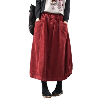 Fustă nouă din catifea reiată, primăvara 2024, pentru femei, lejeră, la modă, din catifea reiată, cu model felinar, cu boboc de flori, asortată