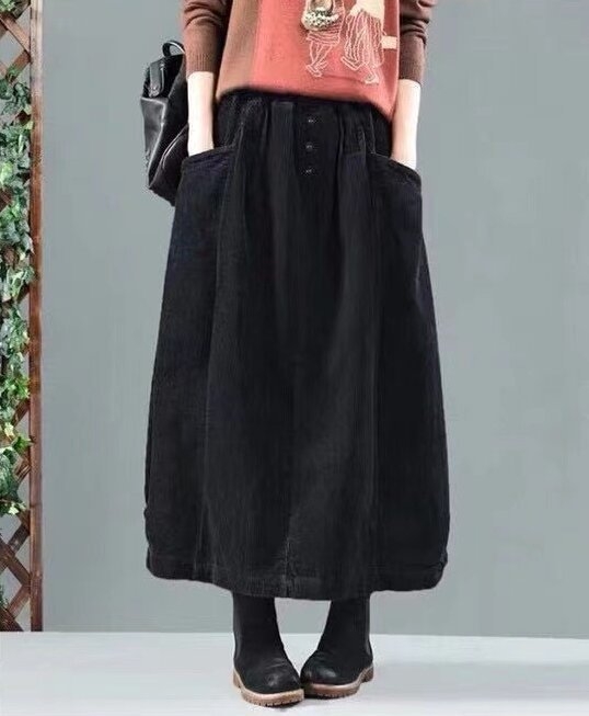 Fustă nouă din catifea reiată, primăvara 2024, pentru femei, lejeră, la modă, din catifea reiată, cu model felinar, cu boboc de flori, asortată