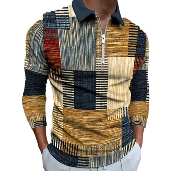 Ευρωπαϊκό και αμερικανικό AliExpress διασυνοριακό χρώμα γεωμετρικές γραμμές τρισδιάστατης εκτύπωσης ανδρικό μπλουζάκι POLO με φερμουάρ και χαλαρό φερμουάρ