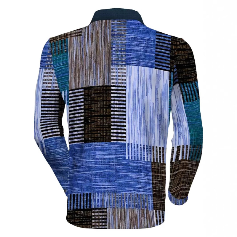 Eiropas un Amerikas AliExpress pārrobežu krāsu ģeometrisko līniju 3D drukāšanas vīriešu ielu modes brīvs rāvējslēdzēja polo krekls