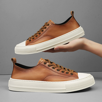 Pantofi sport pentru bărbați, din piele naturală, cu tălpi din latex, pentru sport și casual, de primăvară 2025, noi, cu primul strat, din piele de vacă, cu platformă înaltă