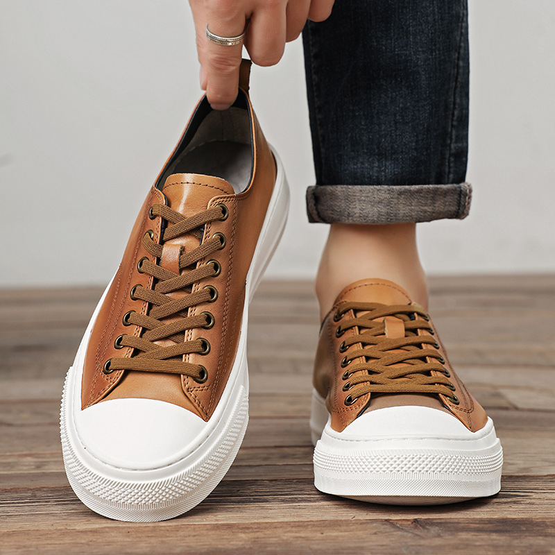 Pantofi sport pentru bărbați, din piele naturală, cu tălpi din latex, pentru sport și casual, de primăvară 2025, noi, cu primul strat, din piele de vacă, cu platformă înaltă