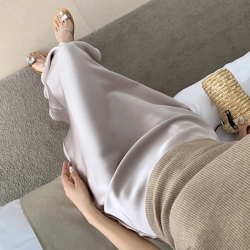 Ženska luksuzna satenska suknja boje šampanjca, ljeto 2024., nova satenska suknja s ribljim repom, duga suknja od imitacije acetata