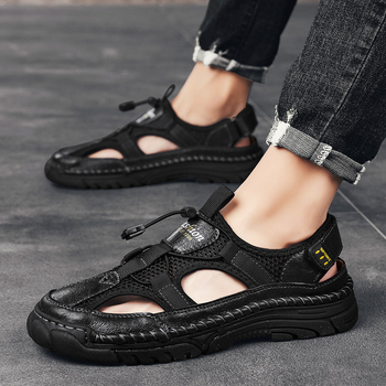 Rankų darbo basutės vyrams 2025 m. vasaros naujos mados „Baotou“ neslystantys paplūdimio batai, laisvalaikio minkšto dugno, universalios sportinės basutės