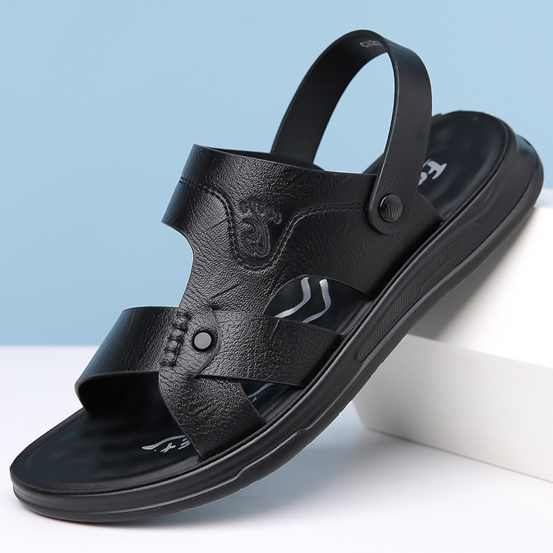 Sandale Muške papuče od prave kože za srednje godine, velike veličine, ljetne, otporne na habanje, ležerne, za plažu, lagane i udobne