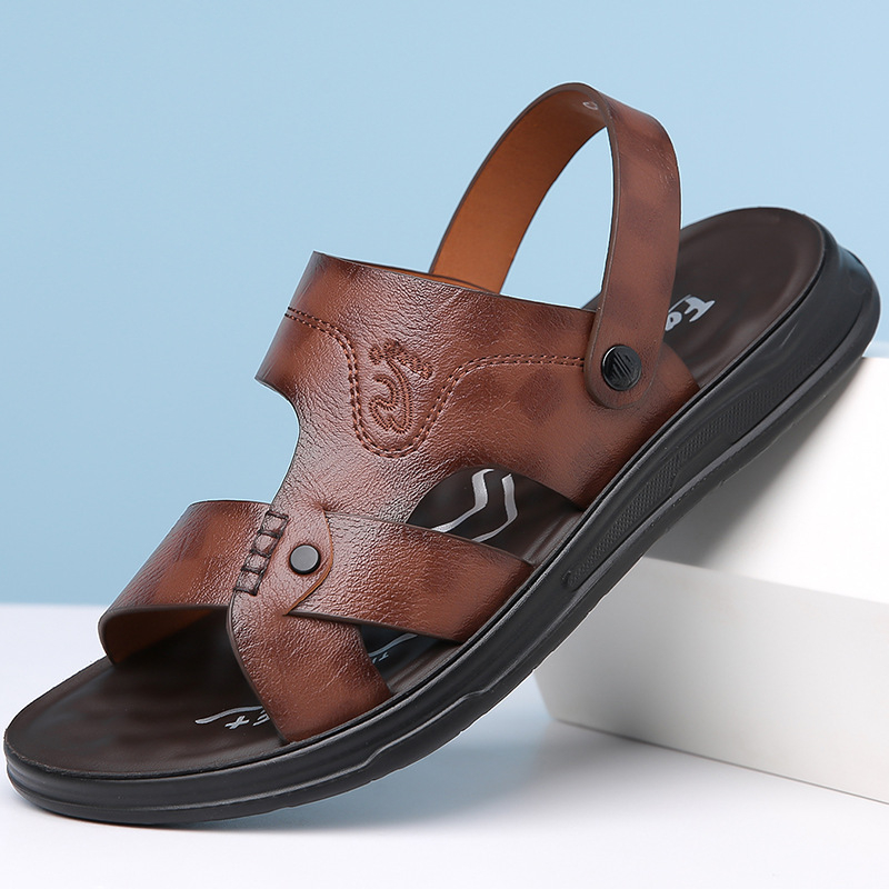 Sandale Muške papuče od prave kože za srednje godine, velike veličine, ljetne, otporne na habanje, ležerne, za plažu, lagane i udobne