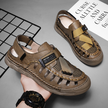 Pantofi de vară pentru bărbați, cu talpă moale și vârf larg, din piele, respirabili, 2025, plus mărime, pantofi de plajă, casual