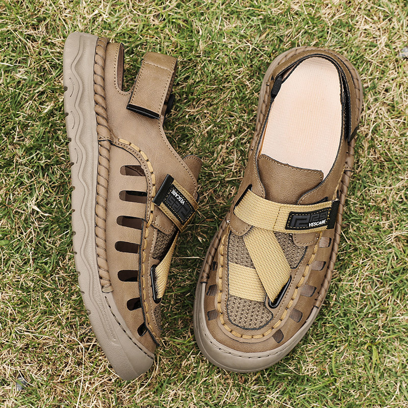 Pantofi de vară pentru bărbați, cu talpă moale și vârf larg, din piele, respirabili, 2025, plus mărime, pantofi de plajă, casual