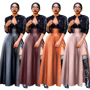 Fustă din piele plisată neregulată, culoare solidă, pu, cu despicare înaltă, transfrontalieră europeană și americană, îmbrăcăminte pentru femei, Amazon, modă, sexy, culoare solidă, fustă