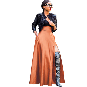 Трансгранично европейско и американско дамско облекло Amazon Fashion Секси плътен цвят pu Високо разделена неправилна плисирана кожена пола