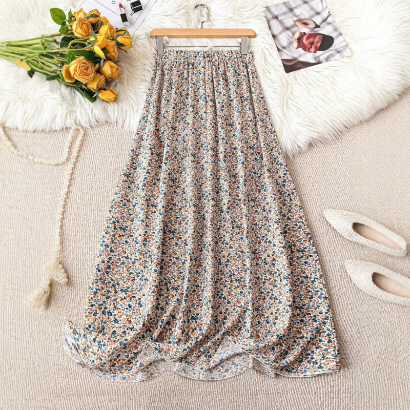 Proljeće 2025. Nova četverostrana elastična tkanina s printom, nova suknja s malim cvjetnim printom