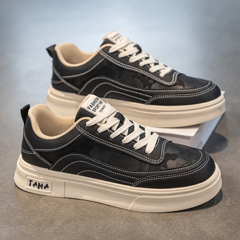 Διασυνοριακά, διάσημα στο Διαδίκτυο, ανοιξιάτικα αθλητικά παπούτσια καμουφλάζ Four Seasons, αναπνεύσιμα λευκά παπούτσια με μαύρο πρόσωπο, βρετανικού στιλ, casual παπούτσια, μοντέρνα ανδρικά παπούτσια