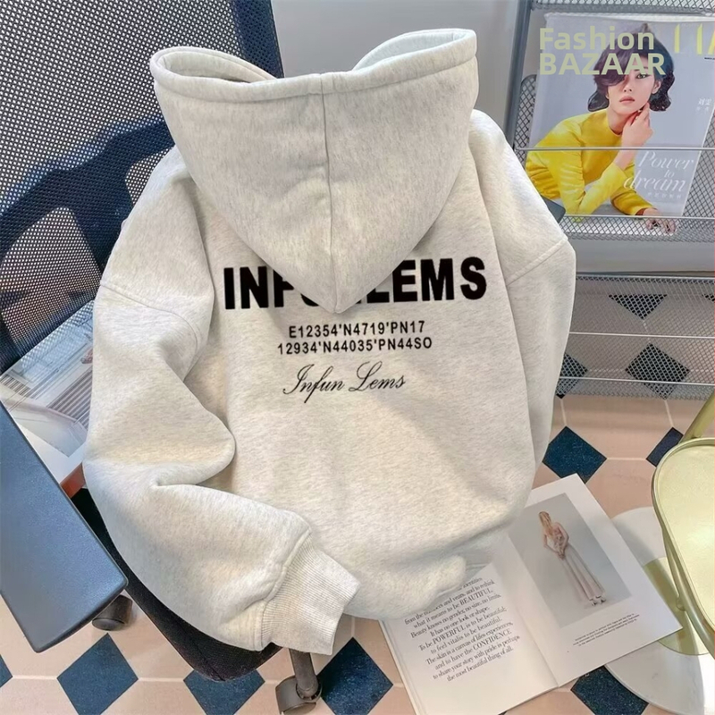 Pánska mikina s kapucňou, nová jesenná a zimná flísová podšívka, teplá, americký štýl, trendy značková potlač, študentská bunda