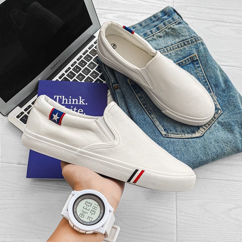 Beijiang Wolf Pantofi de pânză de vară noi Slip-on Pantofi pentru bărbați Ediție studențească Pantofi albi ușori și respirabili Pantofi vechi din pânză de Beijing