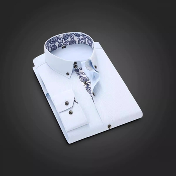Μια γενιά ανδρικού μακρυμάνικου πουκάμισου για μαλλιά, ανοιξιάτικο και καλοκαιρινό, πολυτελές, επαγγελματικό, casual μπλε και άσπρο πορσελάνινο πουκάμισο, ανδρική αίσθηση μόδας
