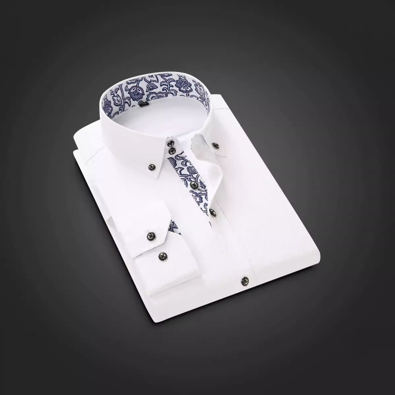 Μια γενιά ανδρικού μακρυμάνικου πουκάμισου για μαλλιά, ανοιξιάτικο και καλοκαιρινό, πολυτελές, επαγγελματικό, casual μπλε και άσπρο πορσελάνινο πουκάμισο, ανδρική αίσθηση μόδας