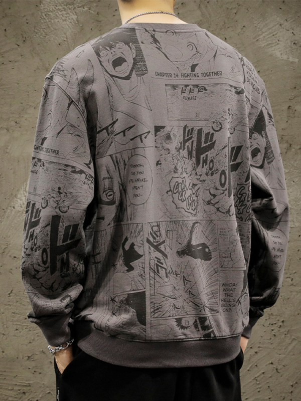 Pulover cu imprimeu de desene animate japoneze pentru bărbați, lejer, mărime plus, toamnă și iarnă, căptușit cu fleece, la modă, de brand, cu guler rotund, pulover cu glugă și mânecă lungă