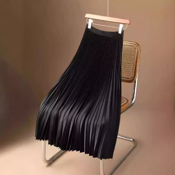 Φούστα από Ευρωπαϊκό και Αμερικανικό Φούστα για το Εξωτερικό, Πέρλες, Σατέν, Πλισέ, Φωτεινή, Ψηλόμεση, Αδύνατη, Μεσαίου Μήκους, Μεγάλη, Κούνια, Φούστα