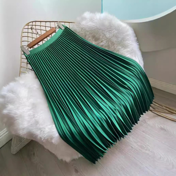 Φούστα από Ευρωπαϊκό και Αμερικανικό Φούστα για το Εξωτερικό, Πέρλες, Σατέν, Πλισέ, Φωτεινή, Ψηλόμεση, Αδύνατη, Μεσαίου Μήκους, Μεγάλη, Κούνια, Φούστα