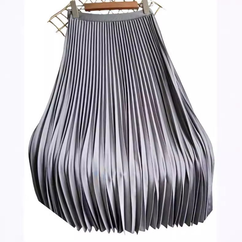 Φούστα από Ευρωπαϊκό και Αμερικανικό Φούστα για το Εξωτερικό, Πέρλες, Σατέν, Πλισέ, Φωτεινή, Ψηλόμεση, Αδύνατη, Μεσαίου Μήκους, Μεγάλη, Κούνια, Φούστα