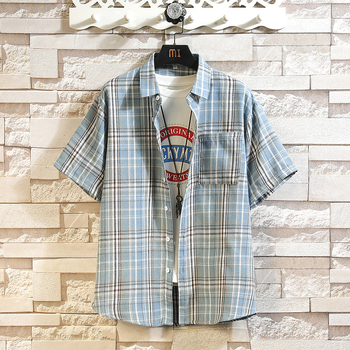 Cămașă cu mânecă scurtă pentru bărbați, vară 2025, comerț exterior nou, jachetă în carouri pentru bărbați, la modă, cu rever lejer, casual