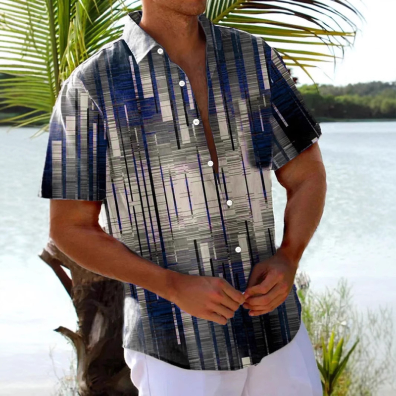 Independent Station Cross-border Hawaii Πολύχρωμο Στάμπα Εξατομικευμένη Casual Στάμπα Ριχτή Ανδρική Ζακέτα Καλοκαιρινή Κοντόμανικη Μπλούζα