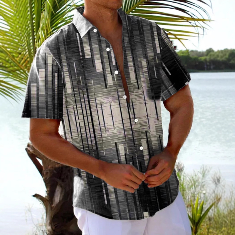 Independent Station Cross-border Hawaii Πολύχρωμο Στάμπα Εξατομικευμένη Casual Στάμπα Ριχτή Ανδρική Ζακέτα Καλοκαιρινή Κοντόμανικη Μπλούζα