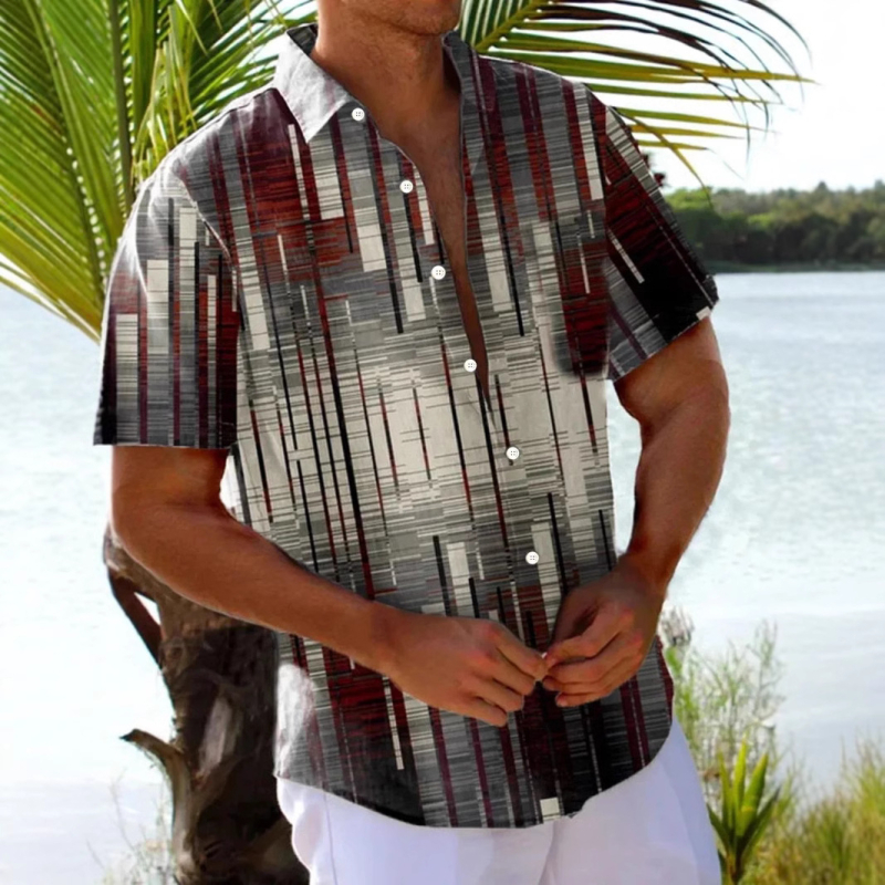 Independent Station Cross-border Hawaii Πολύχρωμο Στάμπα Εξατομικευμένη Casual Στάμπα Ριχτή Ανδρική Ζακέτα Καλοκαιρινή Κοντόμανικη Μπλούζα