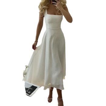 2023 εξωτερικό εμπόριο διασυνοριακό Ευρωπαϊκό και Αμερικανικό καλοκαίρι Amazon νέο τετράγωνο κολάρο λουράκι κομψό φόρεμα με στενή μέση κομψό φόρεμα